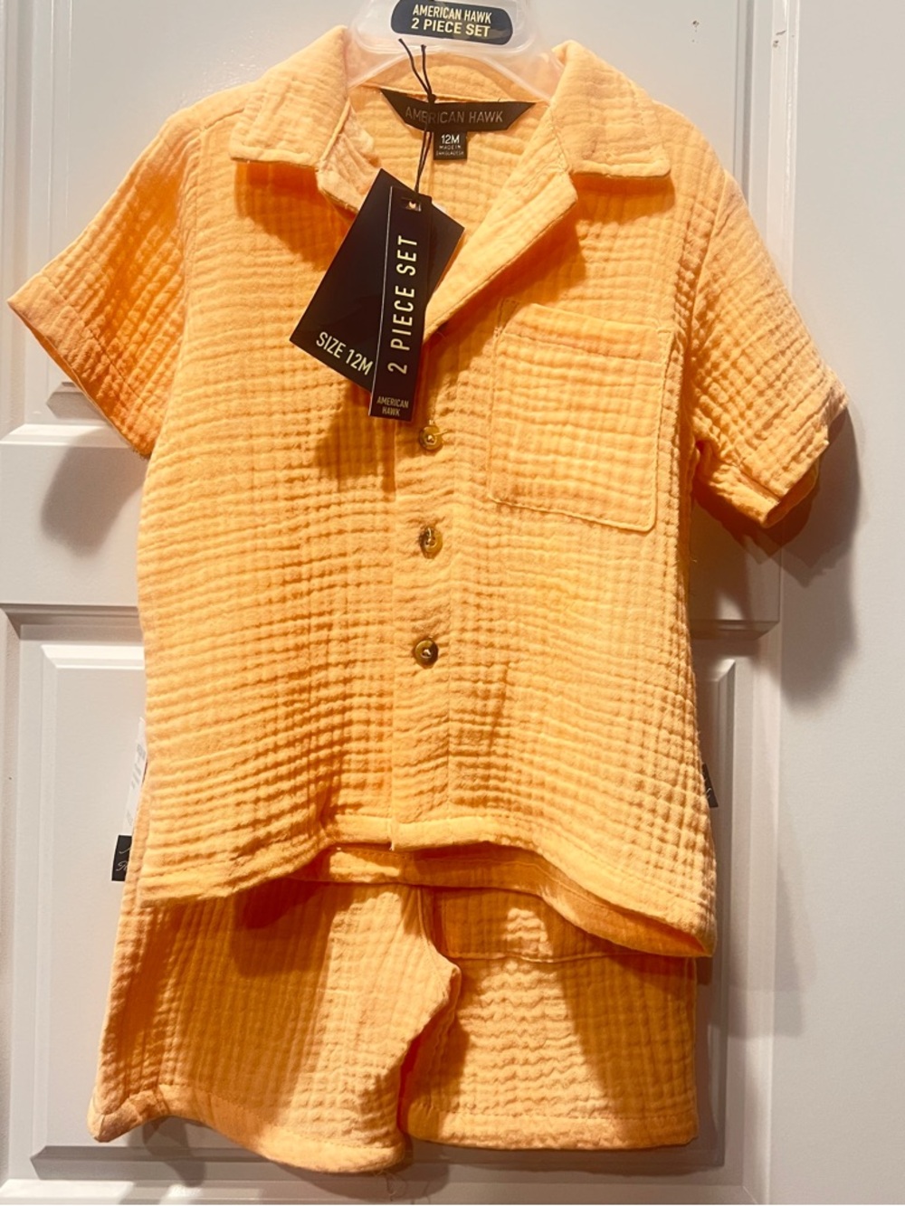 American Hawk Peach Short Sleeve Button-Down Shirt & Shorts Set